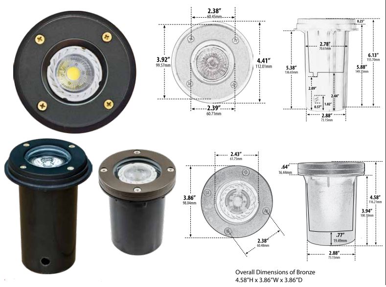 Dabmar Lighting LV301-B-SLV & LV301-BZ-SLV Black or Bronze Cast Aluminum LED In-Ground Well Light with PVC Sleeve