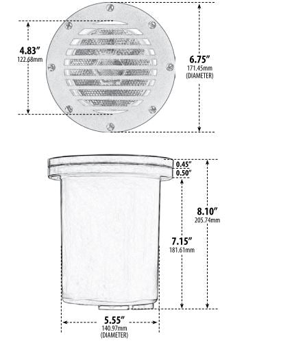 Dabmar Lighting FG4400 Bronze Fiberglass In-Ground Well Light with Grill - 120V, 150W Max, ETL Rated