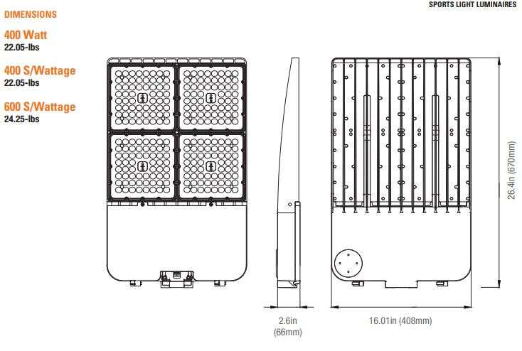 NaturaLED Sport Court Lighting5200,5201,5202,5203 – Selectable Wattage Tennis Court LED Fixture –120-277V